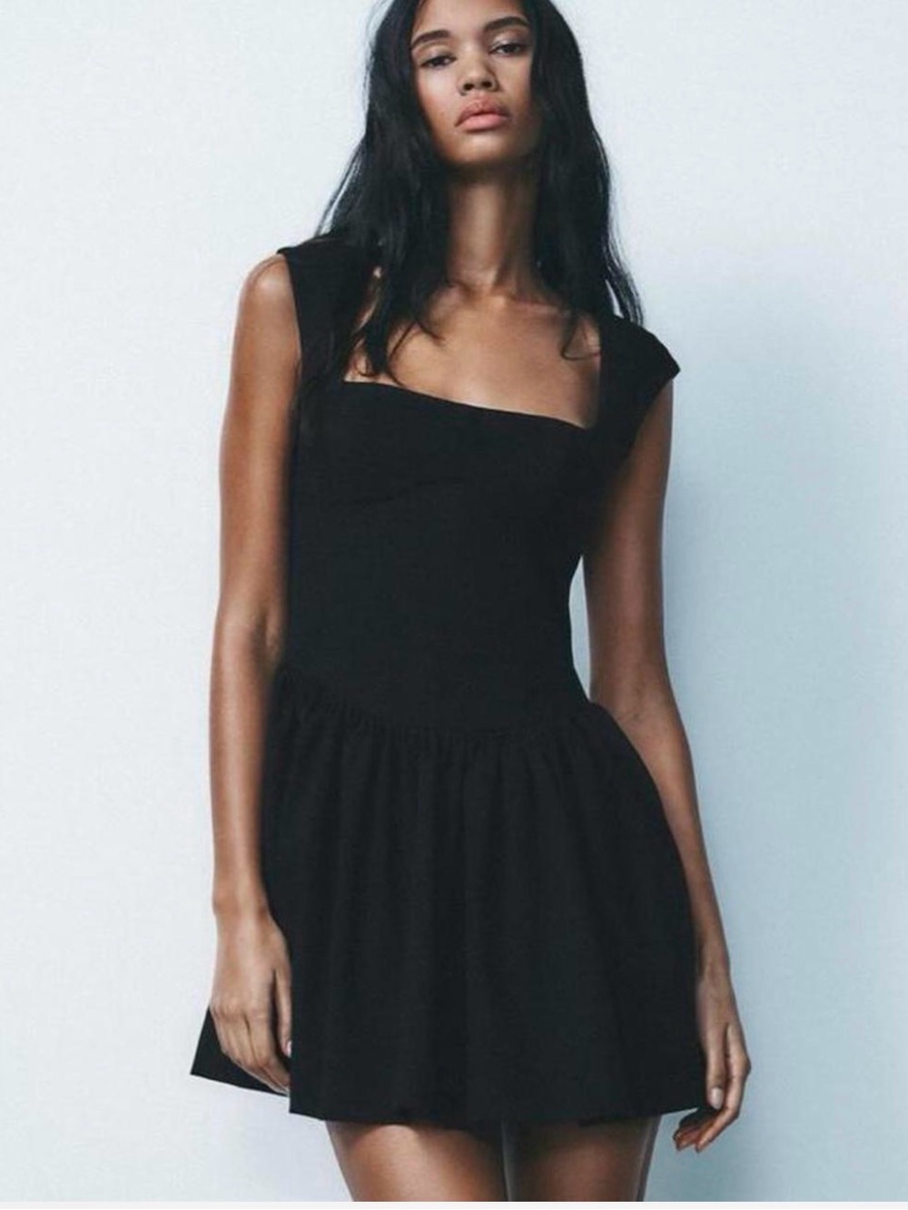 Zara Black Square-Neck Mini Dress